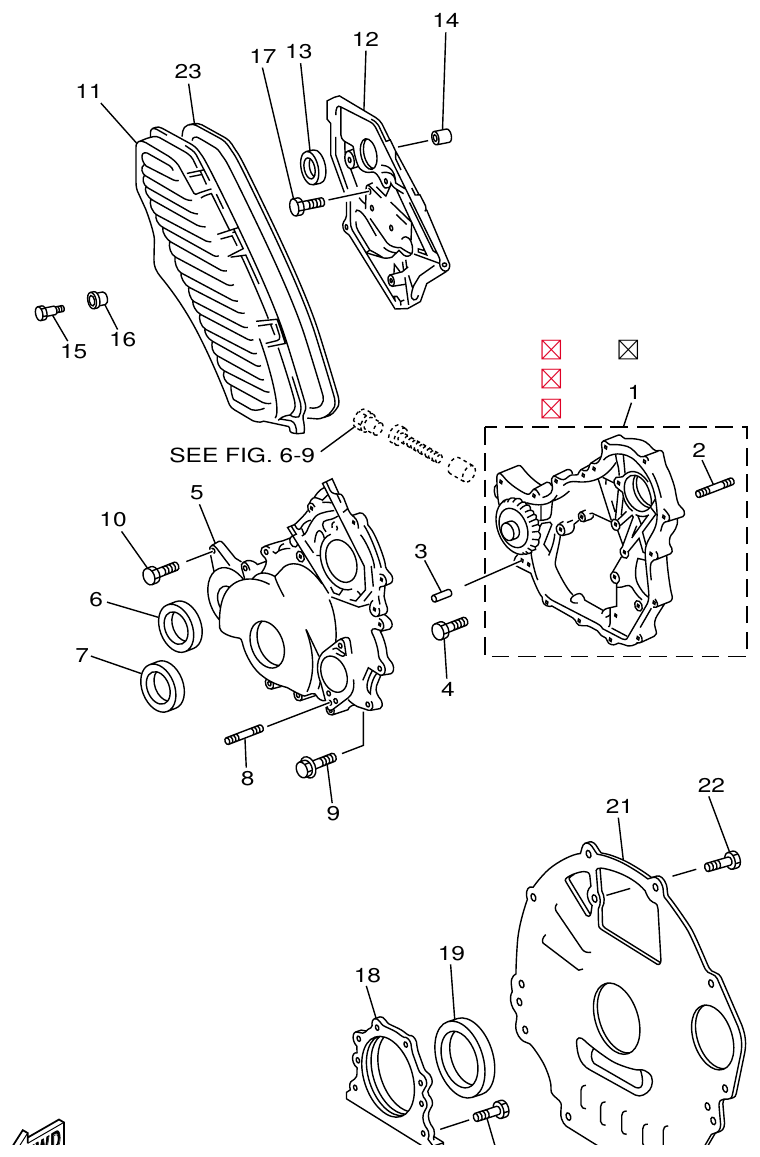 Yamaha ME422STIP2 (N601)STIP1(N611) TIMING GEAR COVER & REAR END parts diagram